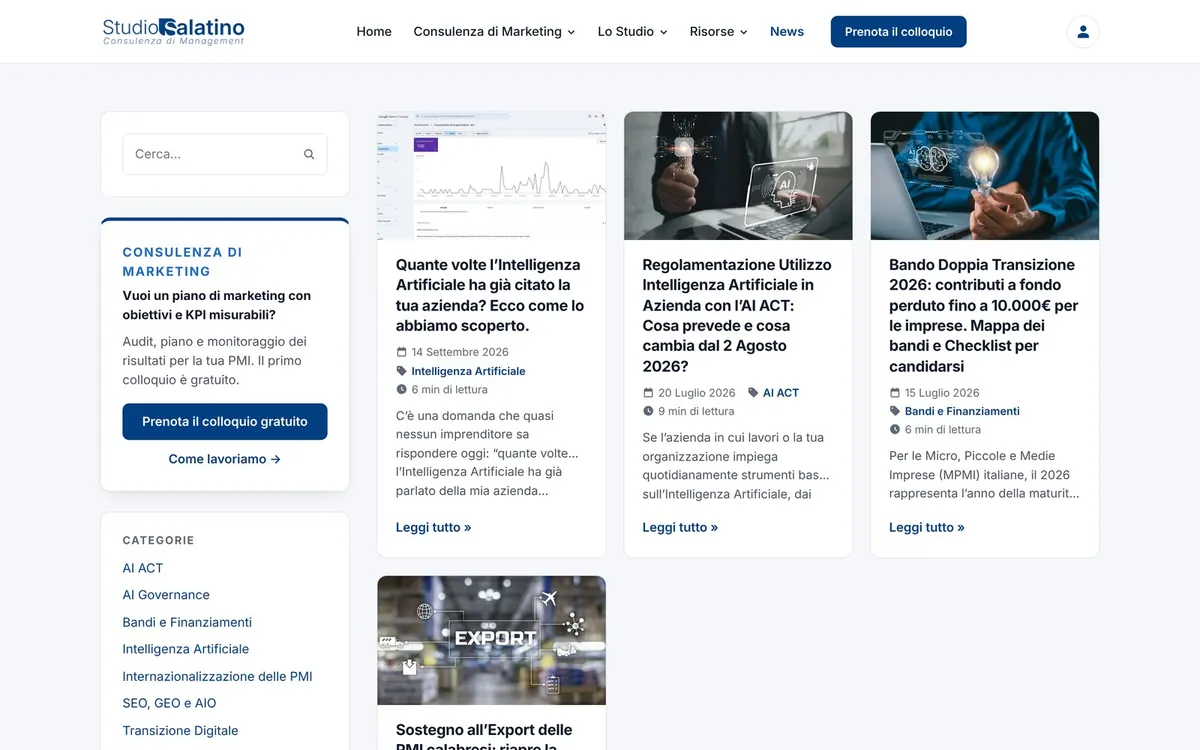News: articoli pubblicati dal gestionale, con categorie e ricerca
